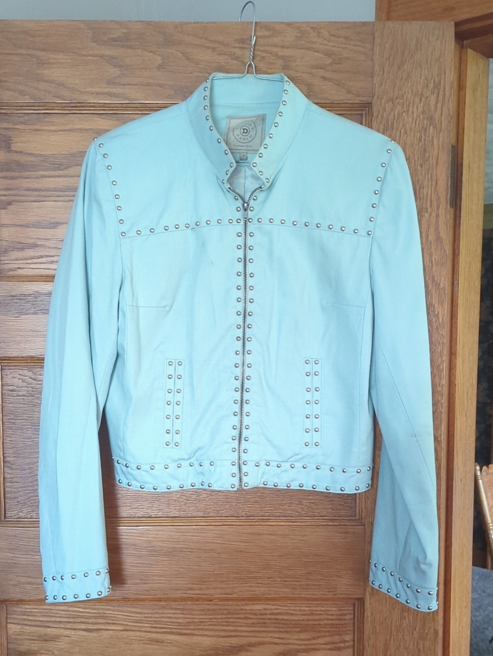 Double D Ranch Light Blue Stud-Trim Light Weight Jacket With Shoulder Pads S